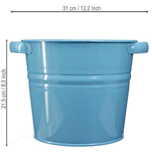 Decorative metal flower pot/planter in blue, 31cm x 26cm x 21.5cm | Floristik24.ie
