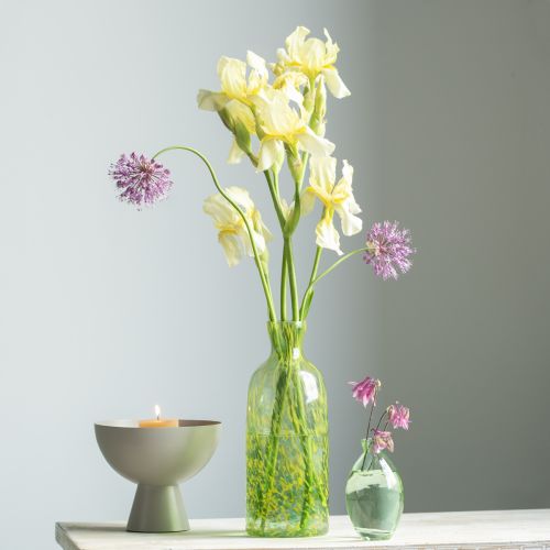 Floristik24 Decorative vase glass flower vase yellow green pattern Ø10cm H25cm
