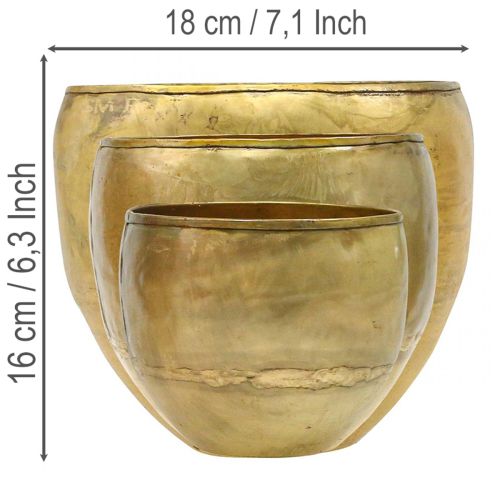 Decorative vases brass look metal vases Ø18/15/12.5cm set of 3 | Floristik24.ie