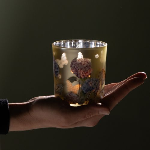 Product Decorative glass lantern with floral design for stylish home accents, 8cm, 4 pieces.