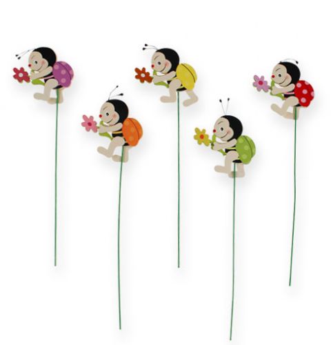 Product Wooden beetle on the stick multicolored assorted 7.5cm 24pcs
