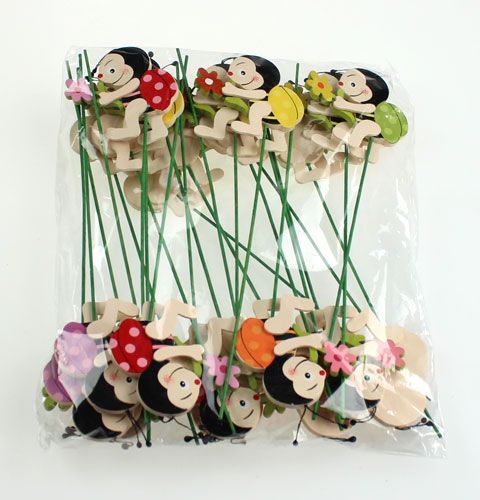 Floristik24 Wooden beetle on the stick multicolored assorted 7.5cm 24pcs