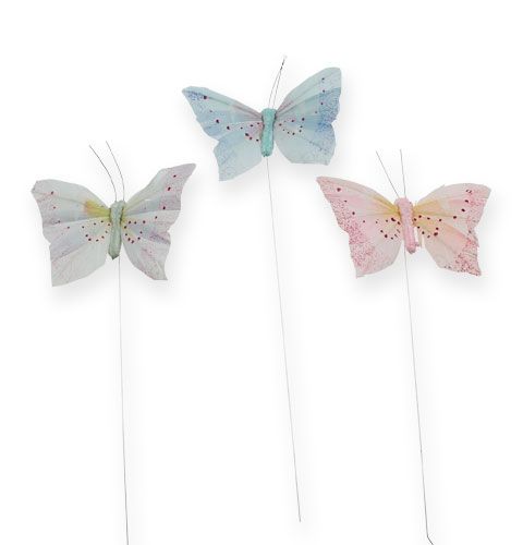 Decorative butterfly on wire pastel 8cm 12pcs