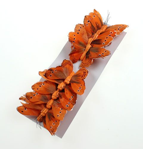 Product Decorative butterfly on wire orange 8cm 12pcs