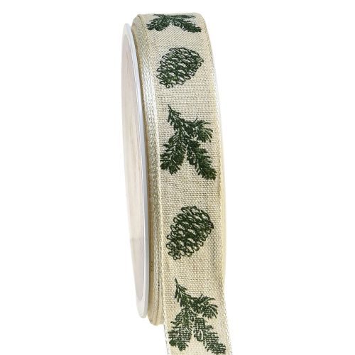 Floristik24 Decorative ribbon with wire edge cone cream green W25mm L18m