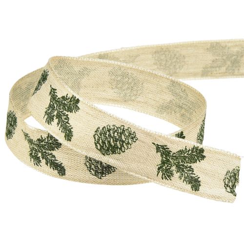 Floristik24 Decorative ribbon with wire edge cone cream green W25mm L18m