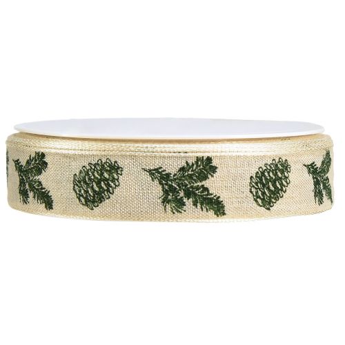 Floristik24 Decorative ribbon with wire edge cone cream green W25mm L18m