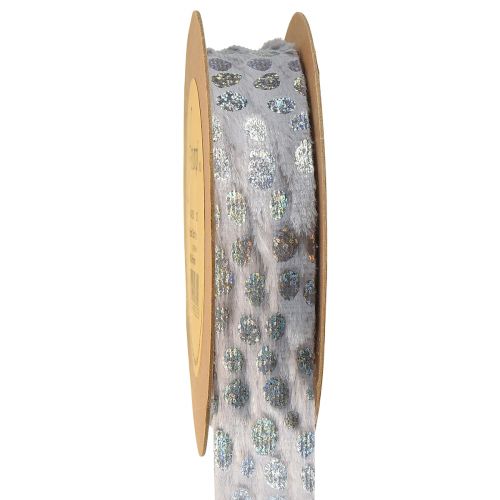 Product Decorative ribbon with fur look and holo effect grey silver 25mm 10m