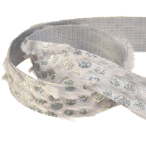 Product Decorative ribbon with fur look and holo effect grey silver 25mm 10m