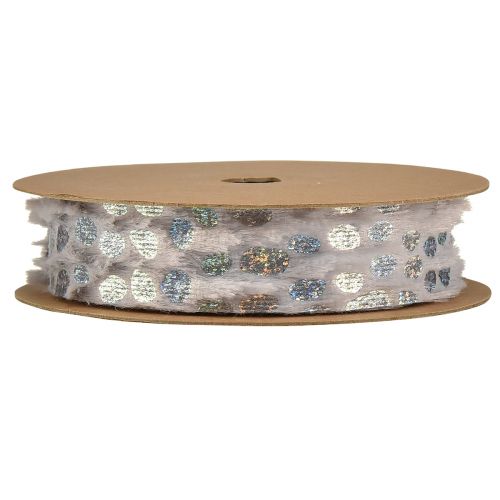 Product Decorative ribbon with fur look and holo effect grey silver 25mm 10m