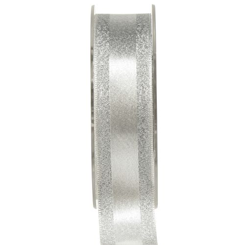 Decorative ribbon silver with glitter gift ribbon with stripes 25mm 20m
