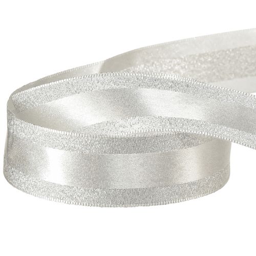 Product Decorative ribbon silver with glitter gift ribbon with stripes 25mm 20m