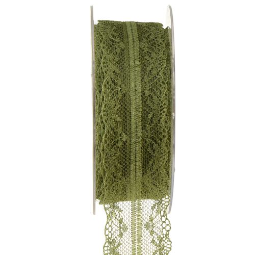 Floristik24 Decorative ribbon lace lace ribbon moss green 40mm 20m