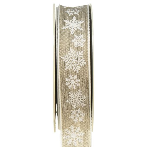 Floristik24 Decorative ribbon Christmas snowflake grey white W25mm L20m
