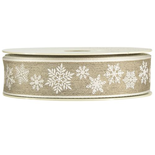 Product Decorative ribbon Christmas snowflake grey white W25mm L20m