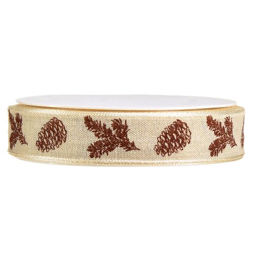 Product Decorative ribbon cone with wire edge cream brown W25mm L18m
