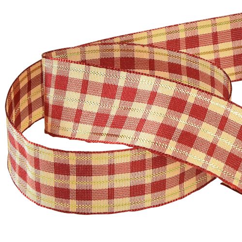 Product Decorative ribbon check ribbon red beige gold W25mm L20m