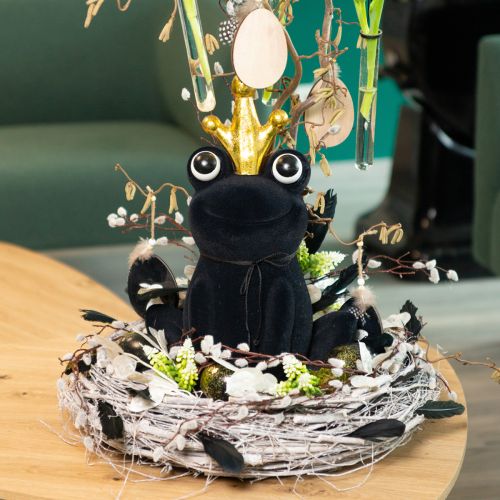 Product Decorative frog, frog prince, spring decoration, frog with gold crown black 40.5cm