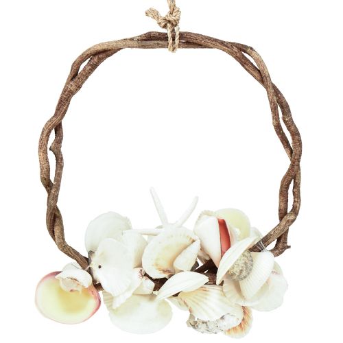 Product Marine decor for hanging Ring with sea shells White Ø25cm