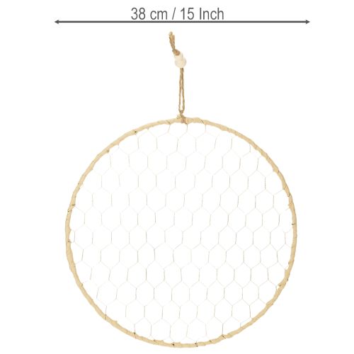 Product Decorative metal ring Ø38cm, hanging decoration, raffia, silver, natural, boho wall decoration, versatile decorating, 4 pieces
