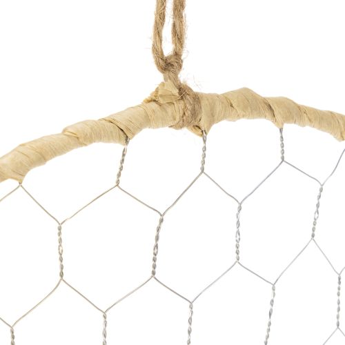 Product Decorative metal ring Ø38cm, hanging decoration, raffia, silver, natural, boho wall decoration, versatile decorating, 4 pieces