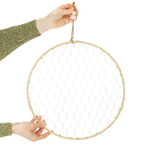 Product Decorative metal ring Ø38cm, hanging decoration, raffia, silver, natural, boho wall decoration, versatile decorating, 4 pieces