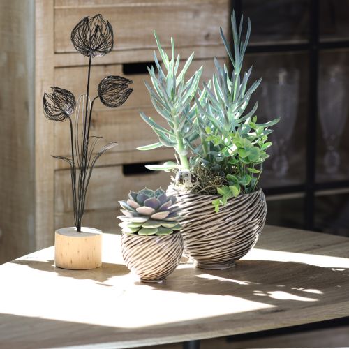 Ceramic Flower Pot Spiral Decor Beige Brown Ø9cm 4pcs