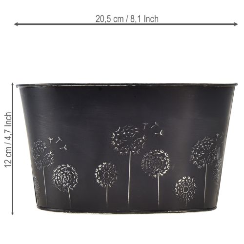 Product Decorative metal bowl, oval, black and silver, floral design, 20.5 x 12.5 x 12 cm