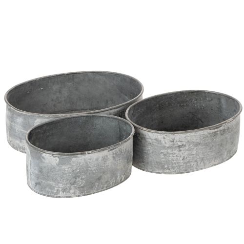 Floristik24 Decorative metal bowl, oval, grey, L22.5/19.5/16cm, set of 3
