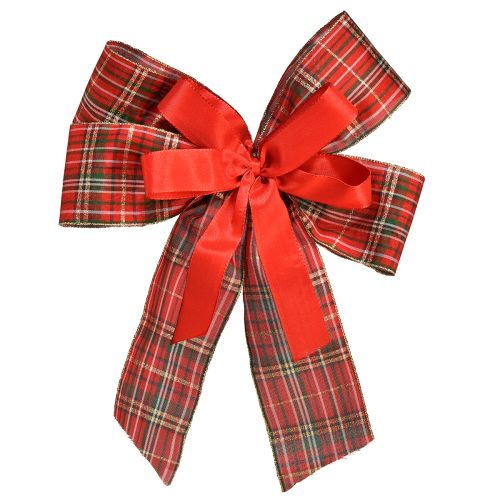 Floristik24 Decorative bow Christmas gift bow outdoor red checked 6cm wide 20×29cm 5pcs