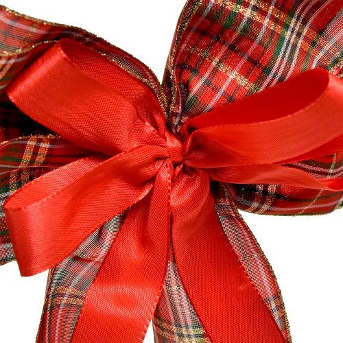 Floristik24 Decorative bow Christmas gift bow outdoor red checked 6cm wide 20×29cm 5pcs