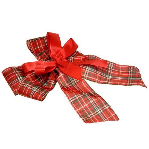 Floristik24 Decorative bow Christmas gift bow outdoor red checked 6cm wide 20×29cm 5pcs