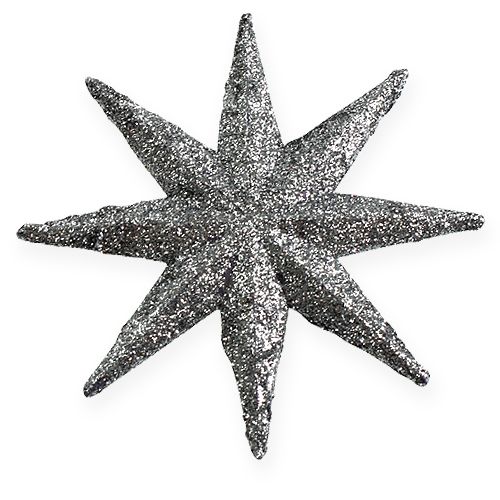 Floristik24 Glitter star silver 10cm 12pcs