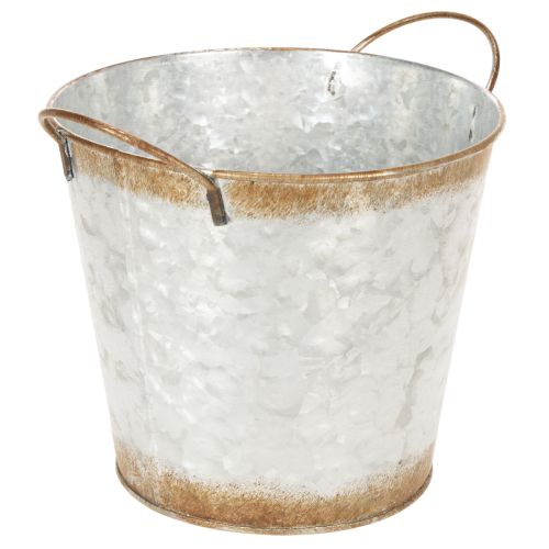 Floristik24 Decorative pot with handles, planting bucket, metal container, silver, weathered steel, Ø17cm H16.5cm