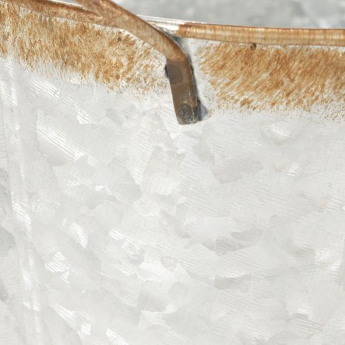 Product Decorative pot with handles, planting bucket, metal container, silver, weathered steel, Ø17cm H16.5cm