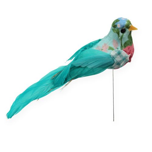 Decorative bird on wire turquoise 13cm 2pcs