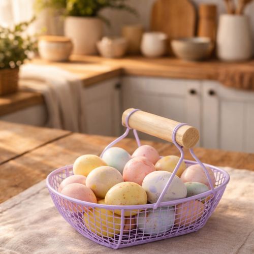 Product Wire basket with wooden handle, ideal for modern living and stylish decoration, 17cm, 6 pieces