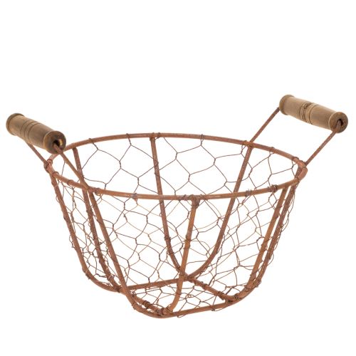 Wire basket, metal basket with handle, wood, rust, decorative, Ø18cm buy online | Floristik24.ie