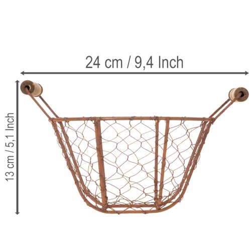 Wire basket, metal basket with handle, wood, rust, decorative, Ø18cm | Floristik24.ie
