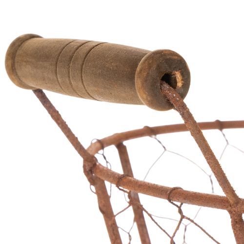Wire basket, metal basket with handle, wood, rust, decorative, Ø18cm | Floristik24.ie