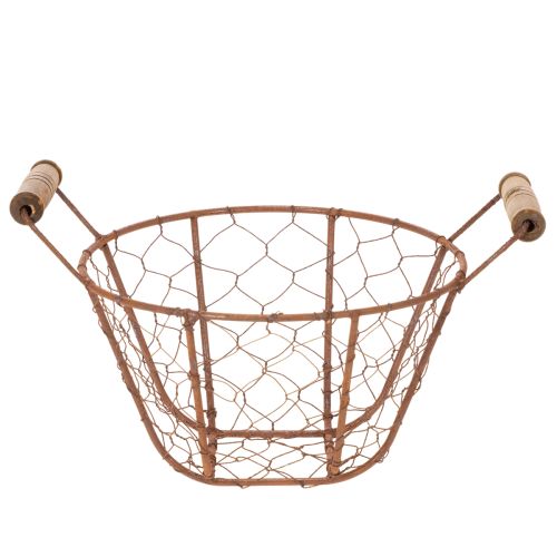 Wire basket, metal basket with handle, wood, rust, decorative, Ø18cm | Floristik24.ie