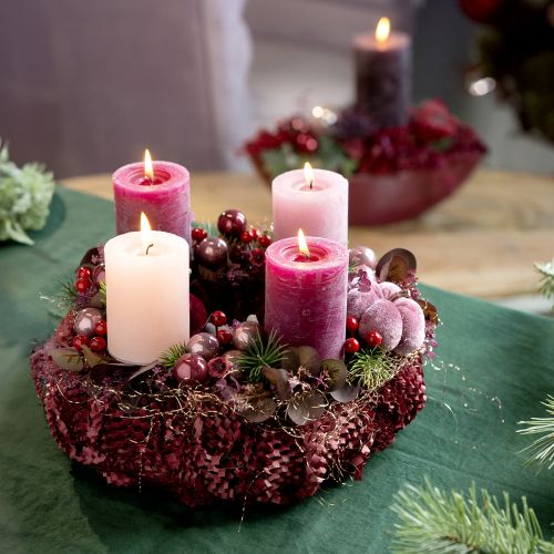 Product Pillar candle set, pink &amp; berry colors, 70x100mm, long burning time, pack of 12, ideal for decoration &amp; gift