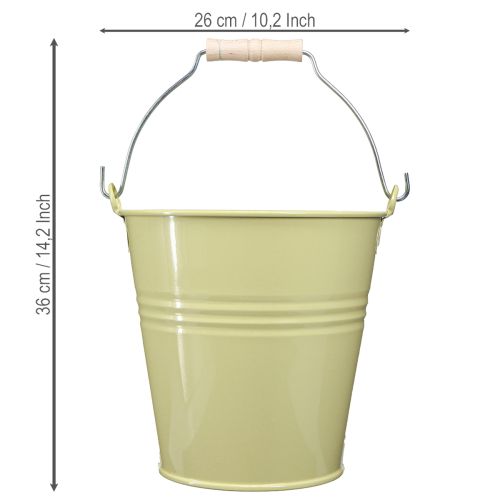 Product Metal bucket/flower pot in greenish-yellow, 26x22.5x23cm, 6l