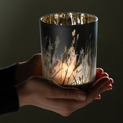 Product Elegant decorative lantern with grass motif for cozy living accents, 12.5cm, 2 pieces.