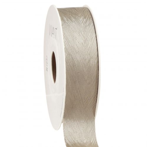 Floristik24 Elegant silk ribbon with feather print in silver – perfect for festive decorations Width 25mm Length 15m