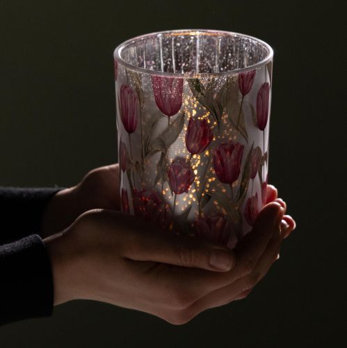 Product Elegant tulip-motif lantern for atmospheric spring decoration, 12.5cm, 2 pieces.