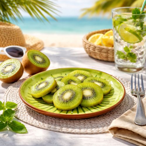 Product Round ceramic plates with kiwi motif, suitable for dining table or kitchen, 16cm, 2 pieces