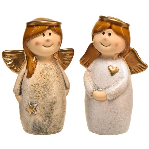 Angel decoration figures – cream and white with gold accents, 13 cm – heavenly embellishment for your home – 2 pieces