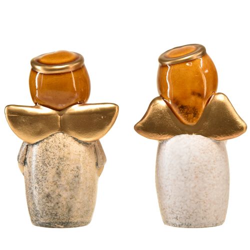 Product Angel decoration figures – cream and white with gold accents, 13 cm – heavenly embellishment for your home – 2 pieces
