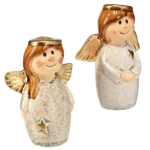 Product Enchanting ceramic angel duo in cream-white with gold accents – 8.6 cm – Heavenly decorative figures – 2 pieces